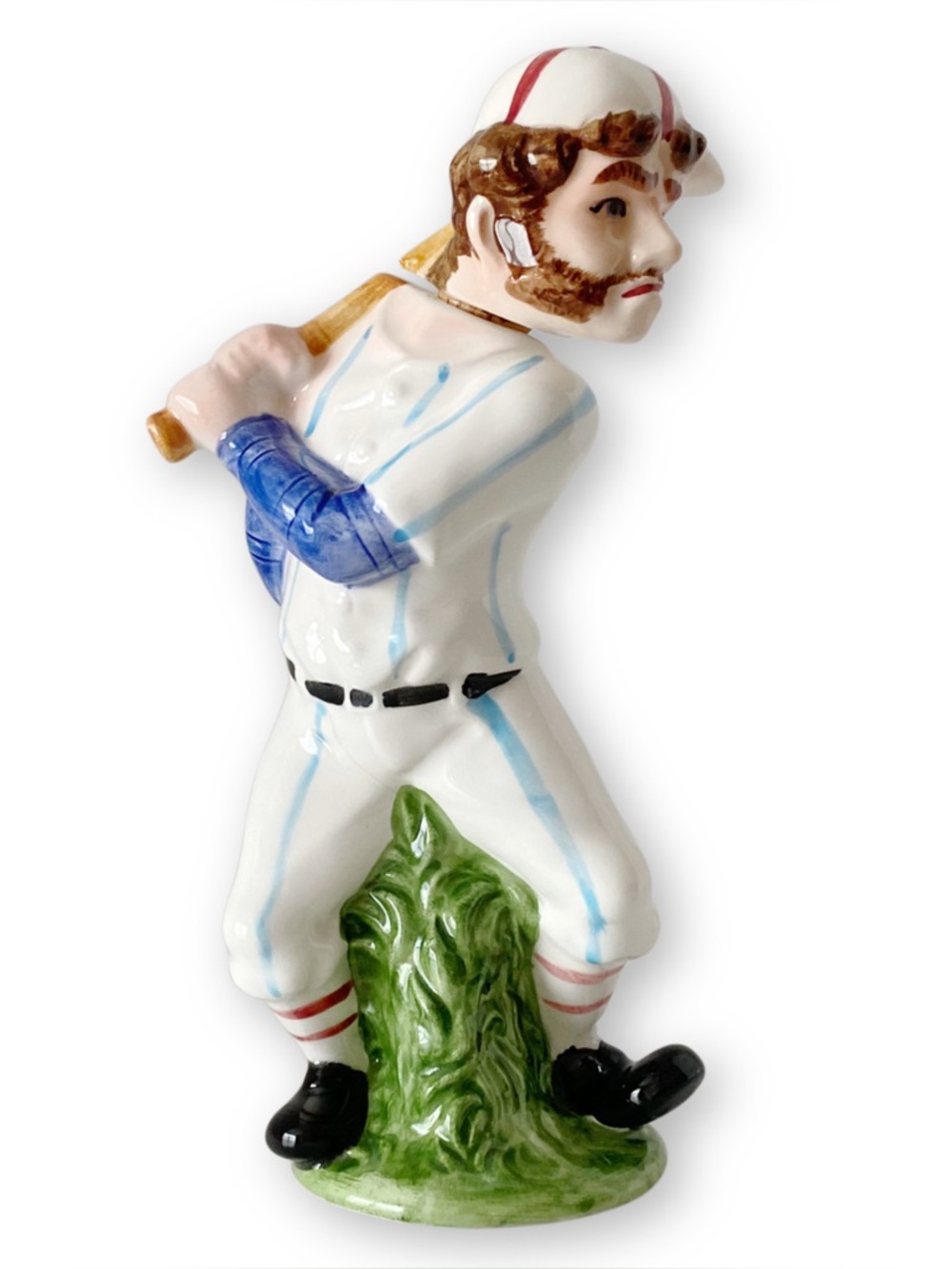 Vintage 1970s Midcentury Porcelain Baseball Player Decanter Bottle Figurine